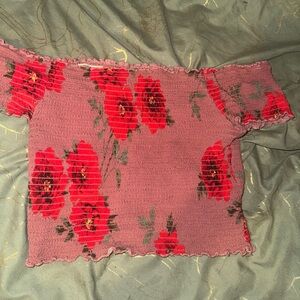 Kendall & Kylie Red Floral Smocked Top